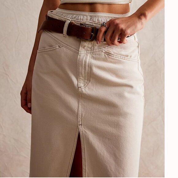 #83 NWT Free People Come As You Are Denim Maxi Skirt in Wisp - Picture 2 of 6